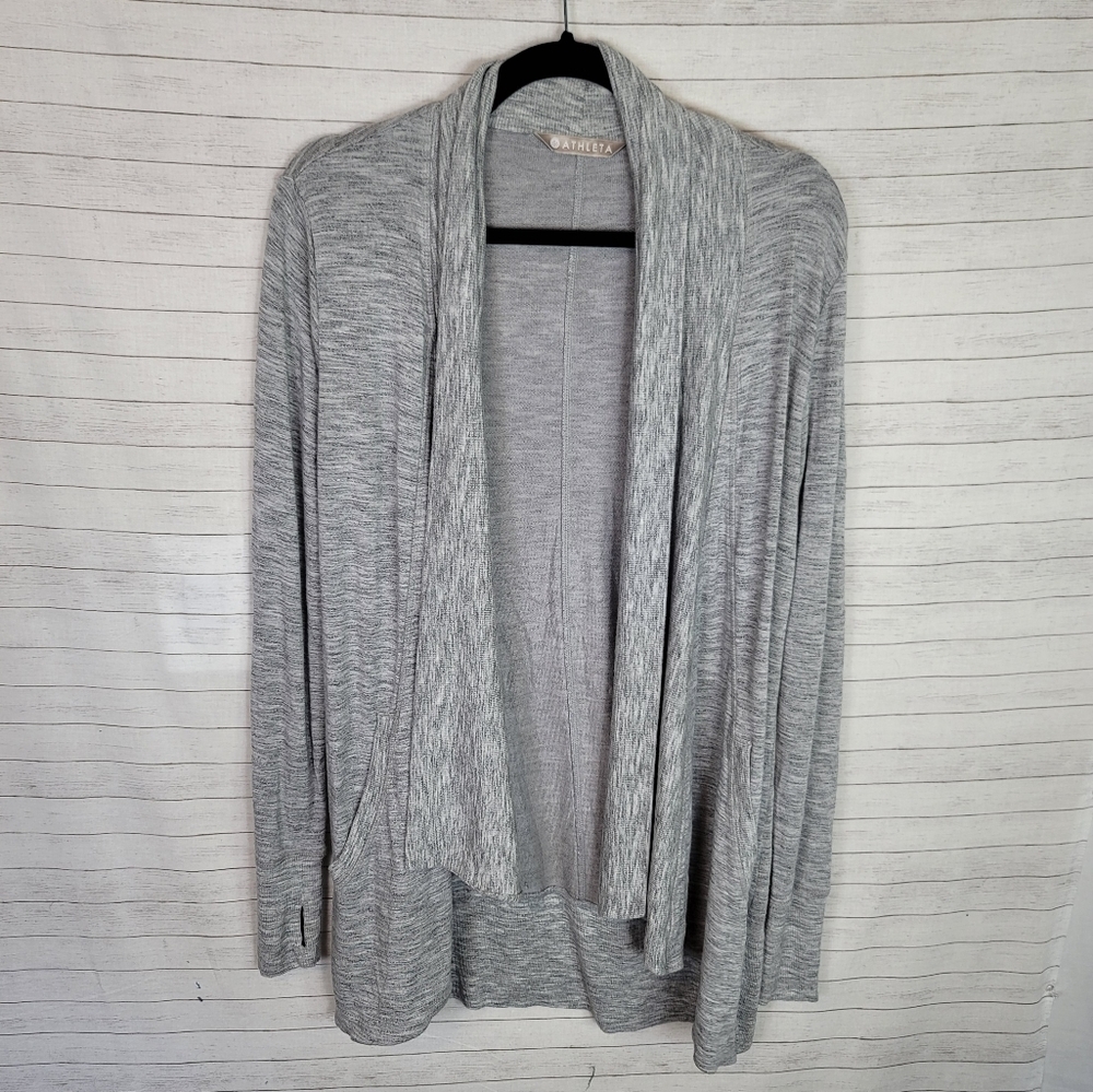 ATHLETA HEATHERED GRAY SLUB DRAPEY CARDIGAN, SZ SMALL